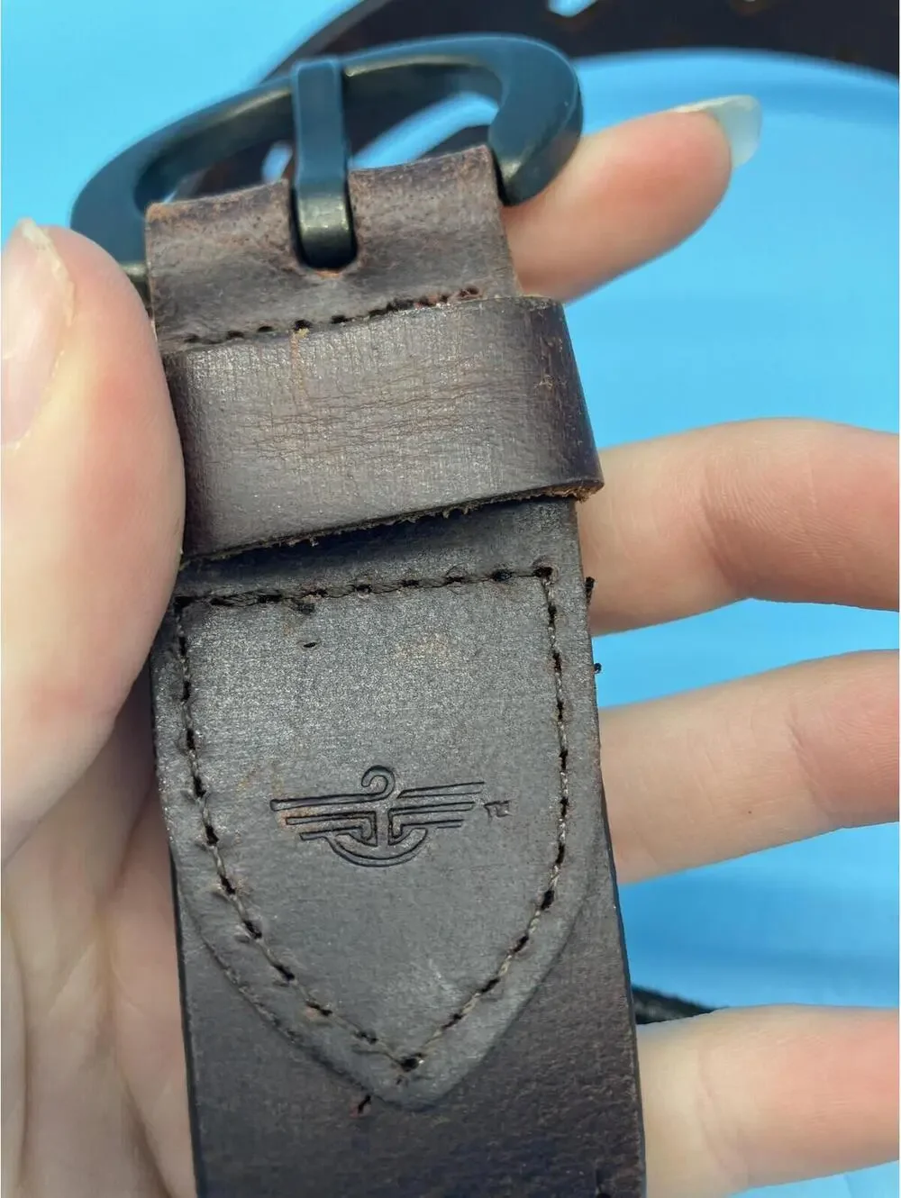 Dockers Belt Mens Large Brown Leather Diamond Cutout Adjustable Buckle Pattern